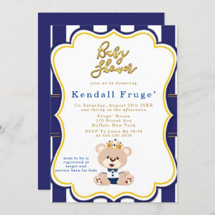 Royal Prince Teddy Bear Baby Shower Invitaties