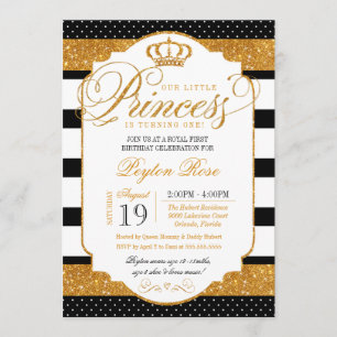 Royal Princess Black White Stripe Gouden Verjaarda Kaart