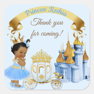 Royal Princess Castle Carriage Blue Gold Girl Vierkante Sticker