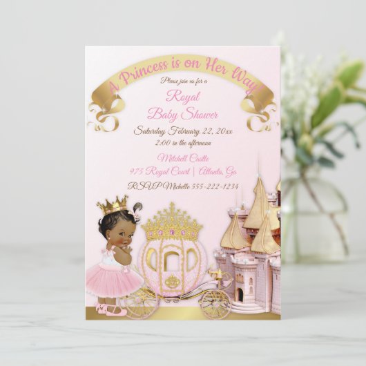 Royal Princess Castle Carriage Pink Gold Girl Kaart (Staand voorkant)