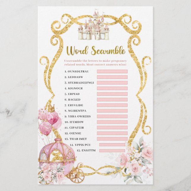 Royal Princess Pink Carriage Word Scramble Games (Voorkant)