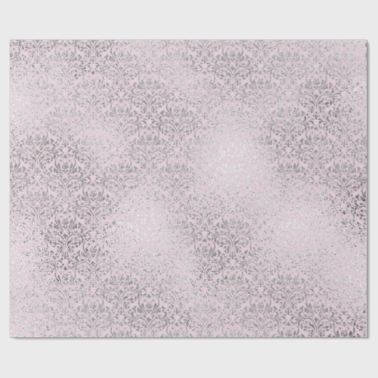 Royal Princess Pink Silver Damask Shiny Cadeaupapier (Vlak)