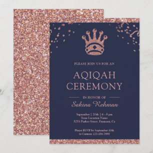 Royal Princess Roze Goud Glitter Aqeeqah Aqiqah Kaart