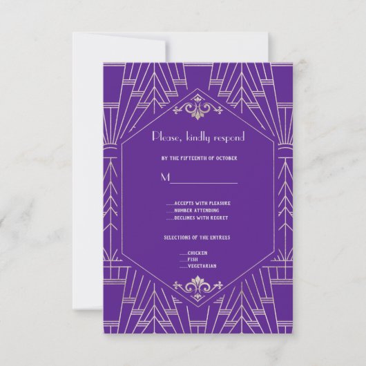 Royal Purple Argent Great 20s Mariage RSVP (Devant)