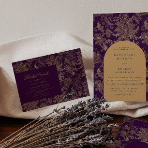 Royal Purple Gold Damask Bridal Brunch Invitation