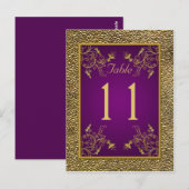 Royal Purple, Gold Floral Numéro de table Carte po (Devant / Derrière)