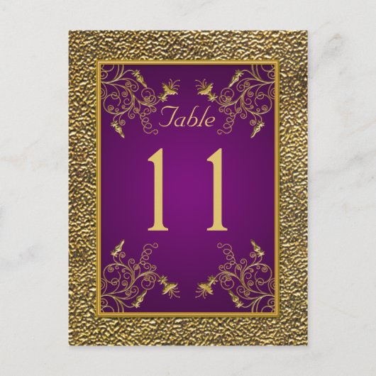 Royal Purple, Gold Floral Numéro de table Carte po (Devant)