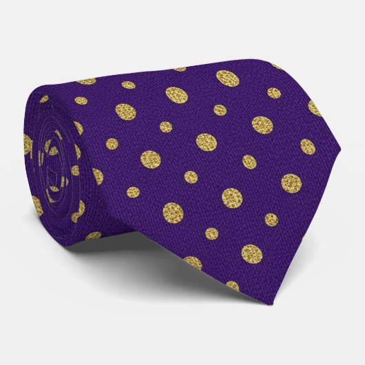 Royal Purple & Gold Polka Dot Stropdas (Opgerold)