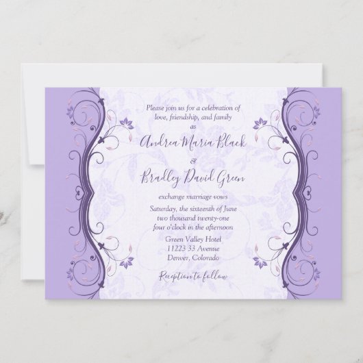 Royal Purple & Lavender Floral Faire-part de maria (Devant)