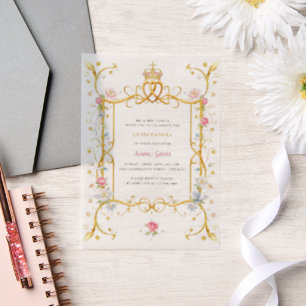 Royal Quinceañera Floral Goud Verjaardagsfeest Vellum Uitnodigingen