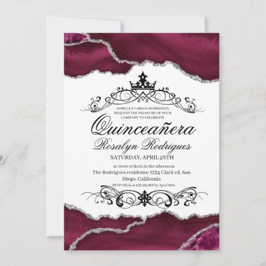 Royal Quinceañera roze agaat foto 15e Kaart (Voorkant)