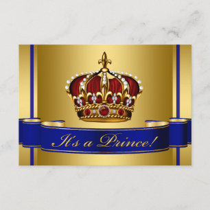Royal Red Blue en Gold Crown Prince Baby shower Kaart