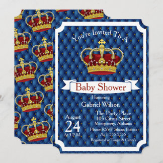 Royal Red Crown & Royal Blue Regal Baby Boy Shower Kaart