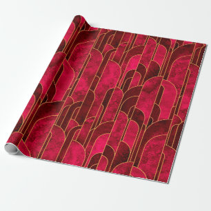 Royal Red en Gold Art Deco Patroon Cadeaupapier