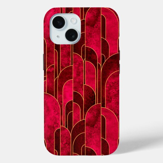 Royal Red en Gold Art Deco Patroon Case-Mate iPhone Case (Achterkant)