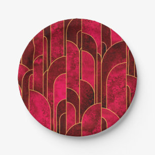 Royal Red en Gold Art Deco Patroon Papieren Bordje