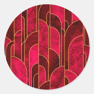 Royal Red en Gold Art Deco Patroon Ronde Sticker