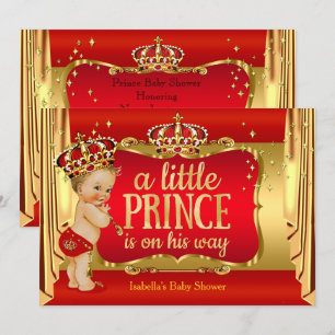 Royal Red Gold Boy Prince Baby shower Blonde Kaart