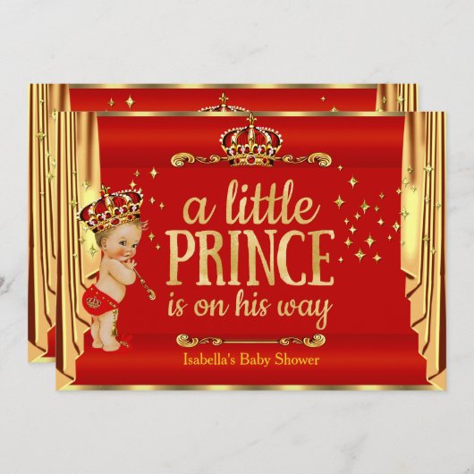 Royal Red Gold Drapes Prince Baby shower Blonde Kaart (Voorkant / Achterkant)