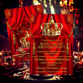 Royal Red Gold Queen Crown Birthday Party Kaart