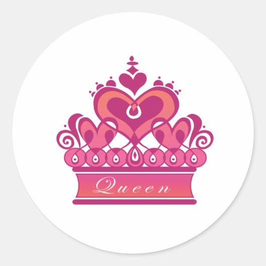Royal Red Pink Queen's Heart Crown Ronde Sticker (Voorkant)