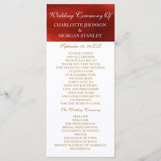 Royal Red Shiny White Wedding Programme (Devant)