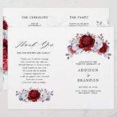 Royal Red White Silver Floral Wedding Programme (Devant / Derrière)