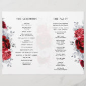 Royal Red White Silver Floral Wedding Programme (Dos)