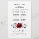 Royal Red White Silver Floral Wedding Programme (Dos)