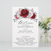 Royal Red White Silver Floral Wedding Programme (Debout devant)