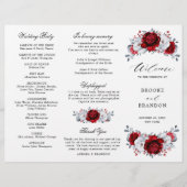 Royal Red White Silver Floral Wedding Programme (Devant)