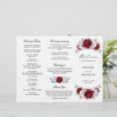 Royal Red White Silver Floral Wedding Programme (Debout devant)