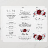 Royal Red White Silver Floral Wedding Programme (Devant / Derrière)