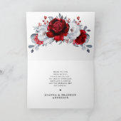 Royal Red White Silver Metallic Floral Wedding Bedankkaart (Binnen)