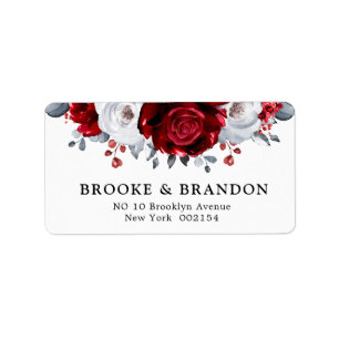 Royal Red White Silver Metallic Floral Wedding Etiket