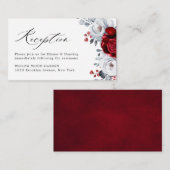 Royal Red White Silver Metallic Floral Wedding Informatiekaartje (Voorkant / Achterkant)