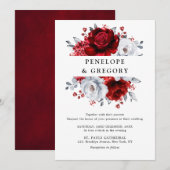 Royal Red White Silver Metallic Floral Wedding Kaart (Voorkant / Achterkant)