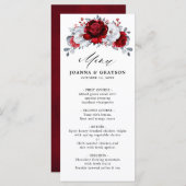 Royal Red White Silver Metallic Floral Wedding Menu (Voorkant / Achterkant)