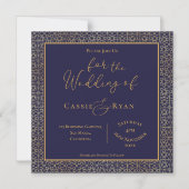 Royal Regal Blue Gold Design Faire-part de mariage (Recto)