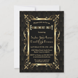 Royal Roaring 20s Gold Art Deco Engagement Party Kaart