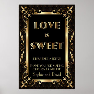 Royal Roaring 20s Gold Art Deco Love is Sweet Poster