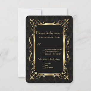 Royal Roaring 20s Gold Art Deco Wedding RSVP Kaartje