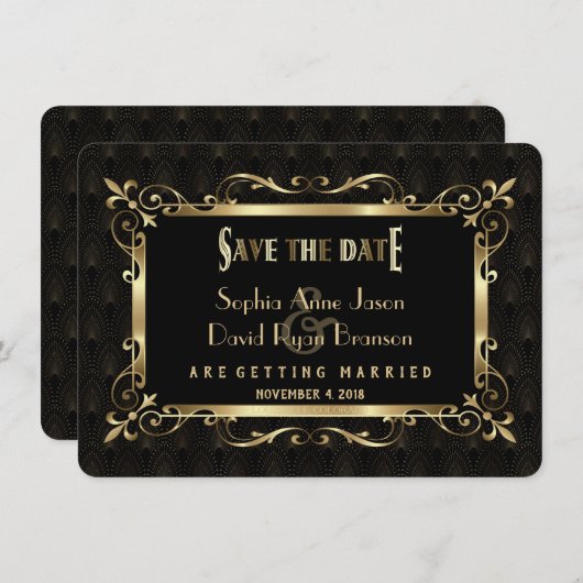 Royal Roaring Twenties Goud Art Deco Save The Date (Voorkant / Achterkant)