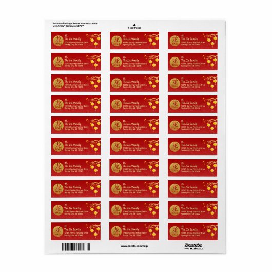 Royal rood goud Chinese Zodiac Maan Nieuwjaar 2024 Etiket (Full Sheet)