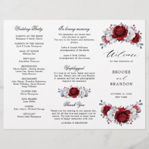 Royal Rood Wit Zilver Bloemen Bruiloft Programma