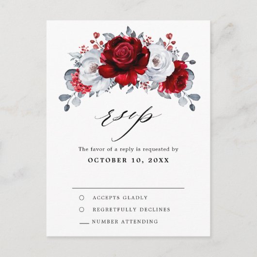 Royal rood wit zilver metallic bruiloft RSVP Briefkaart (Voorkant)