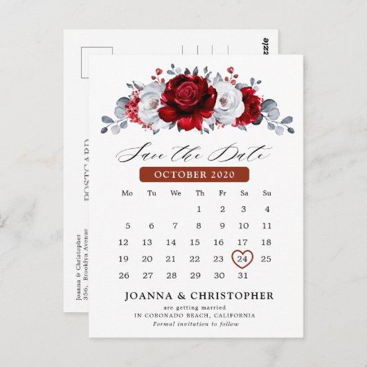Royal Rood Wit Zilver Metallic Save the Date Briefkaart (Voorkant / Achterkant)