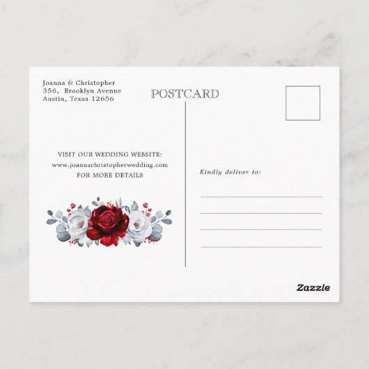 Royal Rood Wit Zilver Metallic Save the Date Briefkaart (Achterkant)