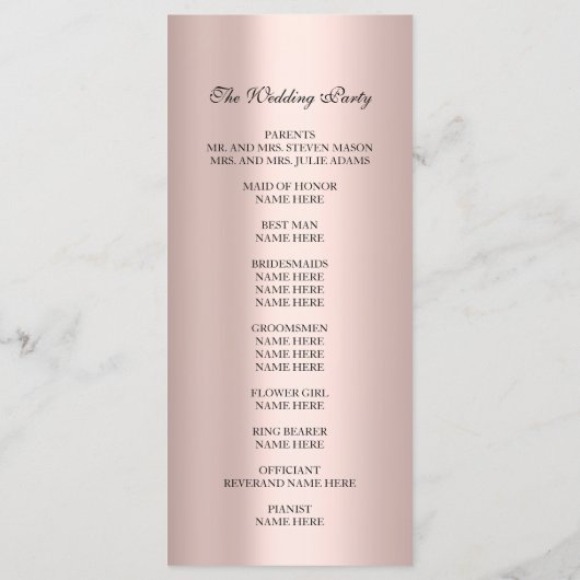Royal Roos Blush Pink Minimalism Weddenschap Programma (Achterkant)
