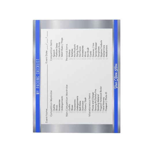 Royal Shine Custom Pageant Checklist Notitieblok (Gedraaid)